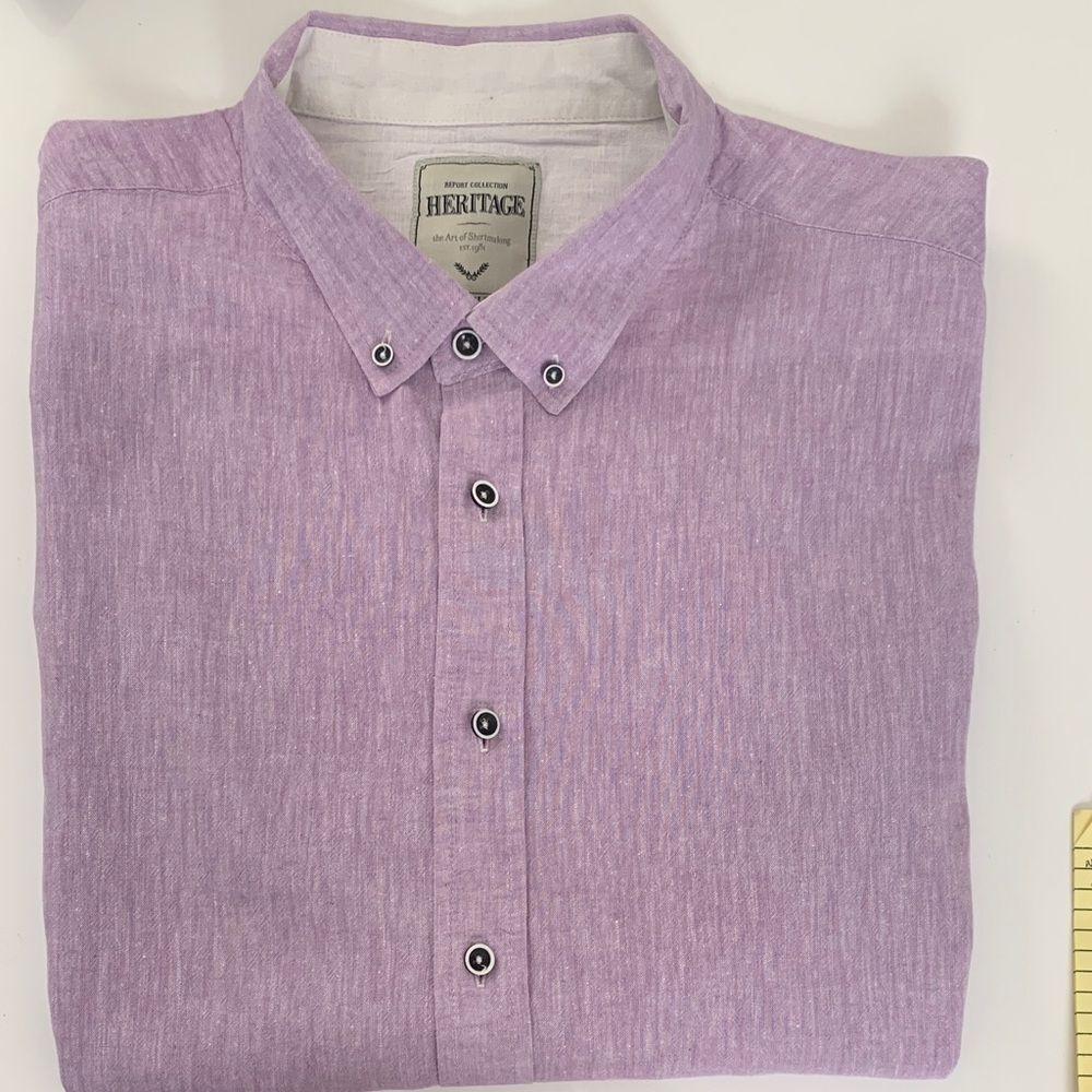 Heritage1981 Lavender Casual Linen Blend Short Sleeve Button Down Shirt Size XXL